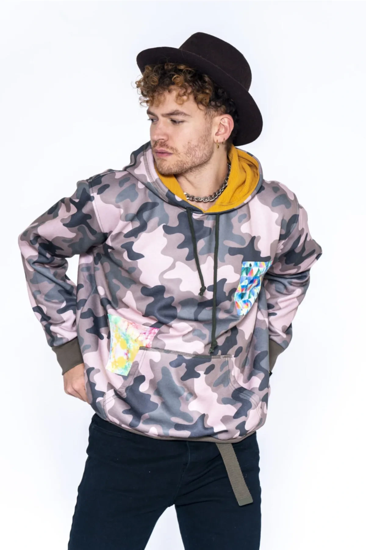 Açık Kamuflaj Desen oversize Erkek Sweatshirt