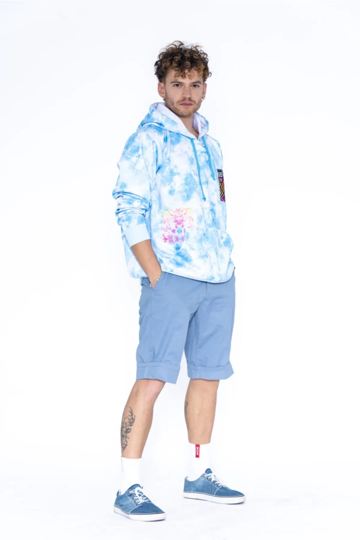 Mavi Batik Oversize Erkek Sweatshirt