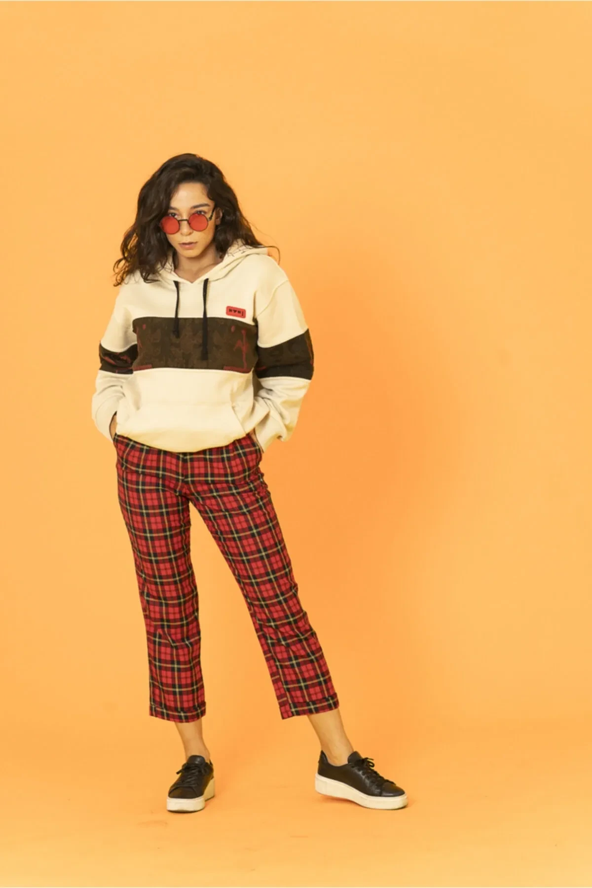 Taş Rengi Bordo Parça Desenli Oversize Unisex Sweatshirt