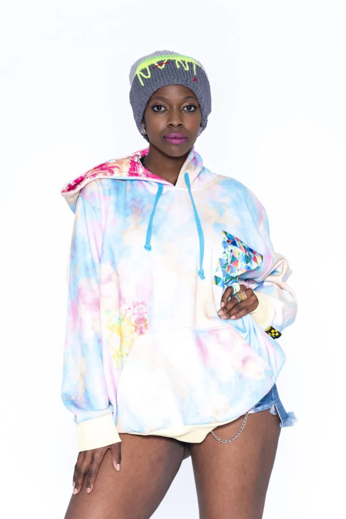 Mavi,pembe Batik Overize Kadın Sweatshirt