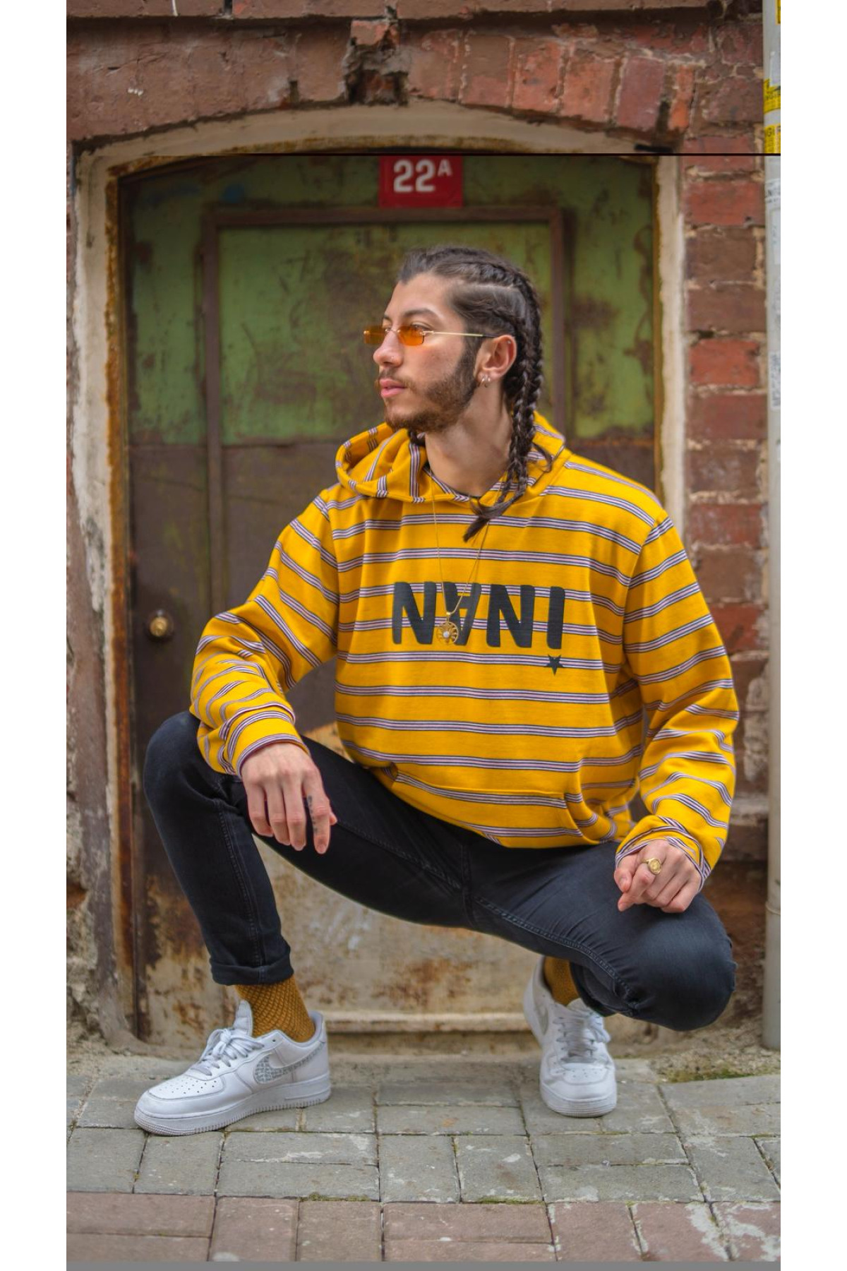 Sarı Çizgili Erkek Sweatshirt